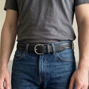 Nocona Black Genuine Leather Belt with White Logo